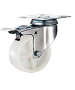 Castor Wheels - Nylon - Top Plate Swivel - Brake - White - 50mm - TOOC483