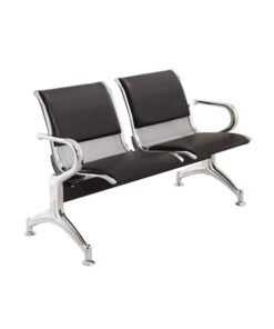 Airport Bench - Indoor Waiting Room Seat - Chrome - Upholstered - Two Seater - Flat Pack - 127 x 67 x 82 cm - PC02A-black