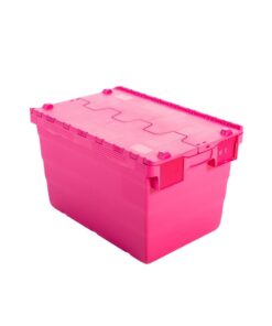 Crate - Security Container - Plastic ALC - Attached Hinged Lid - 68L - 60 x 40 x 36.5cm - Pink - ALC-365-Pink