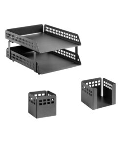 Desk Set - Square Punch Steel Range - Metal - Letter Tray - Pencil Cube and Cup - Colour Options - 412BL