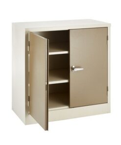 Steel Cupboard - Metal Stationery - 2 Shelves - Ivory and Karoo - Knock Down (Requires Assembly) - 90 x 90 x 45 cm - SC004KD-ivorykaroo