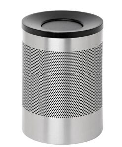 Steel Litter Bin - Wide - Swivel Funnel Top Lid and Bin Liner - Perforated - 400 Ø x 600 (H) mm - Stainless Steel - 770SS-027SD