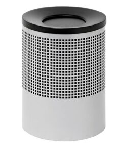 Steel Litter Bin - Wide - Swivel Funnel Top Lid and Bin Liner - Perforated - 400 Ø x 600 (H) mm - Silver - 770SI-027SD