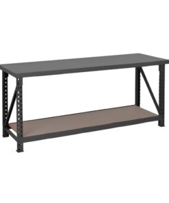 Workbench - Steel Frame and Worktop - Wood Shelf - 200 x 71 x 90 cm - Black - BENCH207190