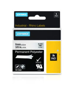 Dymo Original Ind. Tape for Rhino (9mm x 5.5m, Permanent, Polyester, Black on Clear)