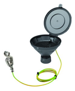 SCAT Safety Funnel with Lid, PE-HD, Black, Double Thread R 2" BSP/G2" & 2" Tri-Sure, with Grounding Cable