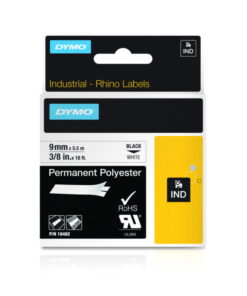 Dymo Original IND-Tape for Rhino, 9mm x 5.5m, Permanent Polyester, Black on White