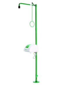 B-Safety Body Safety Shower ClassicLine with Eye/Face Shower, Catch Basin and Cover, for Floor Mounting