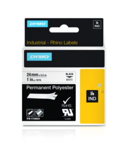 Dymo Original IND Tape for Rhino 6000 (24mm x 5.5m, Permanent Polyester, Black on White)