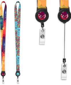 Satin Custom dual Branded Lanyard with Integrated Retractable Badge Reel (Min 100)