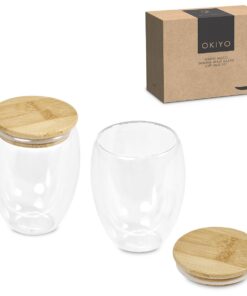 Double-Wall Glass & Bamboo Cup Duo Set – Eco Friendly Coffee Drinkware Gift Set