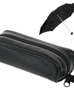 Umbrella in leather zip up bag