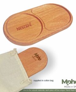 Eco Friendly Wooden Tea & Biscuit Snack Tray In Cotton Bag – Min 20 Units