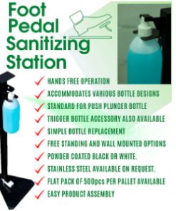Hands free Sanitiser/Sanitizer stand with foot pedal – Min 5 units