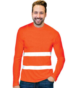 Mens Hi-Viz Moisture Management Crew Neck Long Sleeve T-shirt with Reflective Strips – Min 50 Units