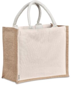 Chinsai Midi Jute & Cotton Tote Shopper Bag With Cotton Rope Handles – Natural Colour