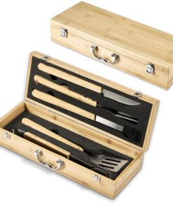 Okiyo Eco Friendly 5-Piece BBQ Set in Bamboo Box – Natural