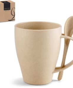 Okiyo Eco Friendly Kawai Wheat Straw Mug & Integrated Spoon Set In Gift Box – 350ml