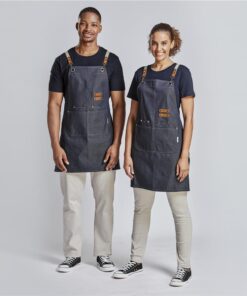Oliver Unisex Denim Bib Apron With Canvas Straps, Metal Eyelets & Multi Patch Pockets