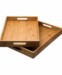 Bamboo Trays With Handle 2Pce Set (410X281X51MM&435X305X51MM) – MOQ: 24 units