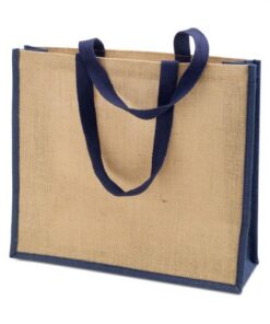 Jute shopping bag with coloured gusset -Available in: Black-Blue