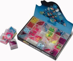 Box with twenty four assorted plastic mind games, size of each g