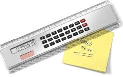 20cm ruler with a solar powered eight digit calculator. – Availa
