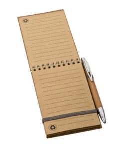 Trendy and eco-friendly pocket book and bamboo pen.