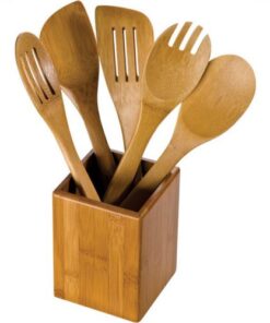 6-piece Bamboo utensil set in holder.