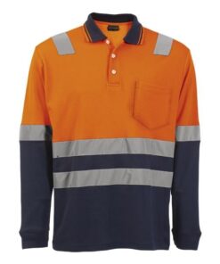 Transit Long Sleeve Hi-Vis Golfer – Available in: Safety Orange/Navy or Safety Yellow/Navy