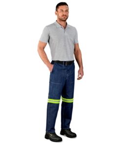 Cast Premium 100% Cotton Denim Workwear Pants – Reflective Legs – Yellow Tape